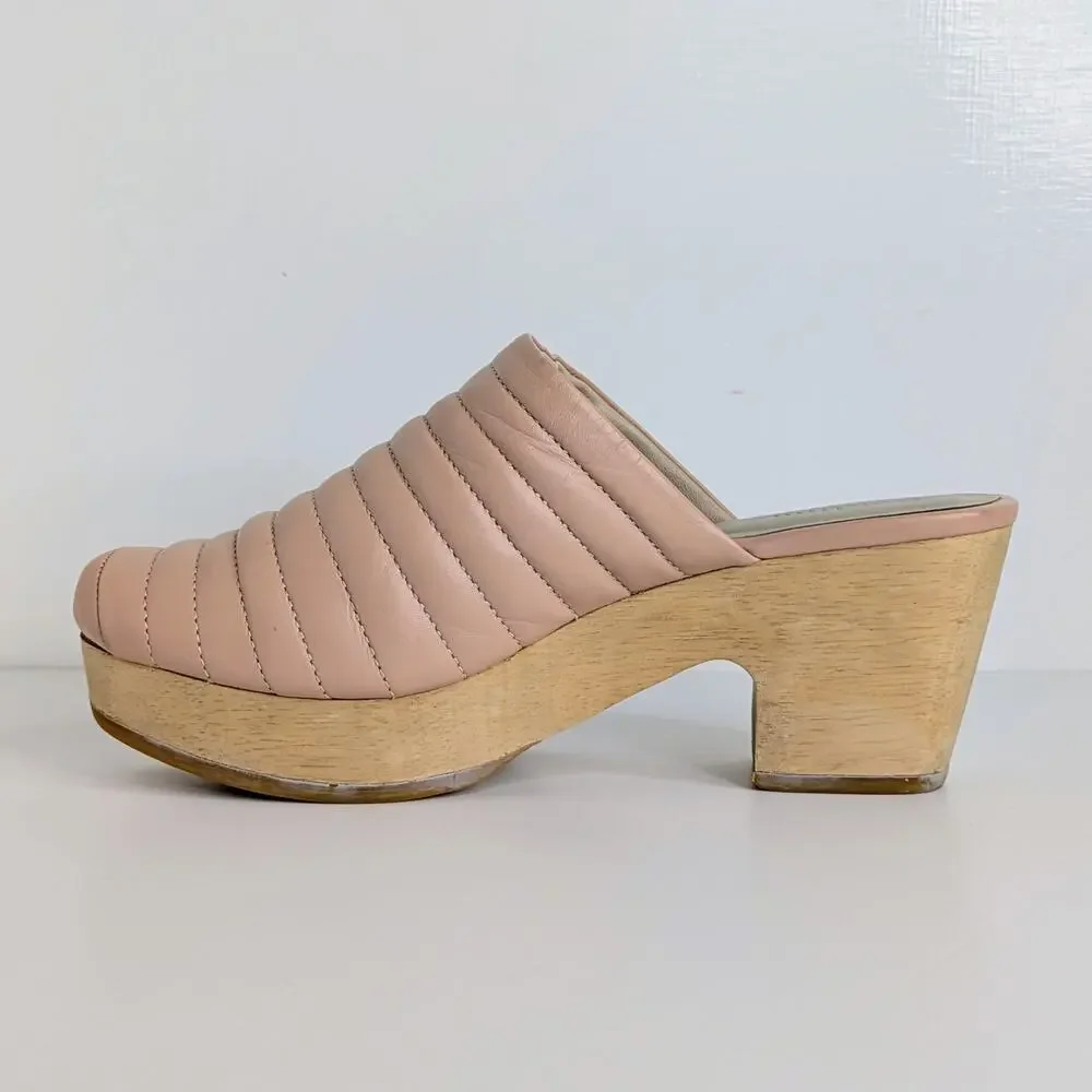 Beklina Ribbed Clogs 8.5 Buff Pink Tan Leather Platform Wood Clog Slip On US - Picture 6 of 16